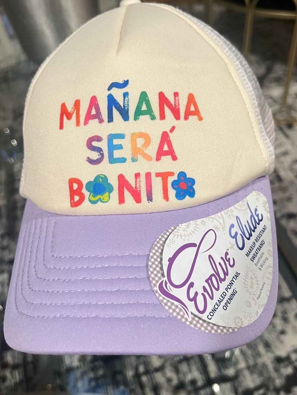 white and Purple Mañana Será Bonito Colorful Trucker Hat